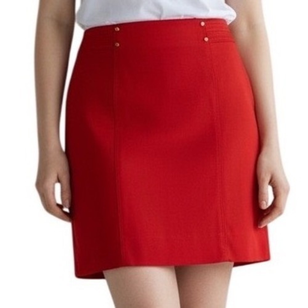 WHITE HOUSE BLACK MARKET Lipstickâ Red A Line Mini Skirt Gold Studded EUC 0